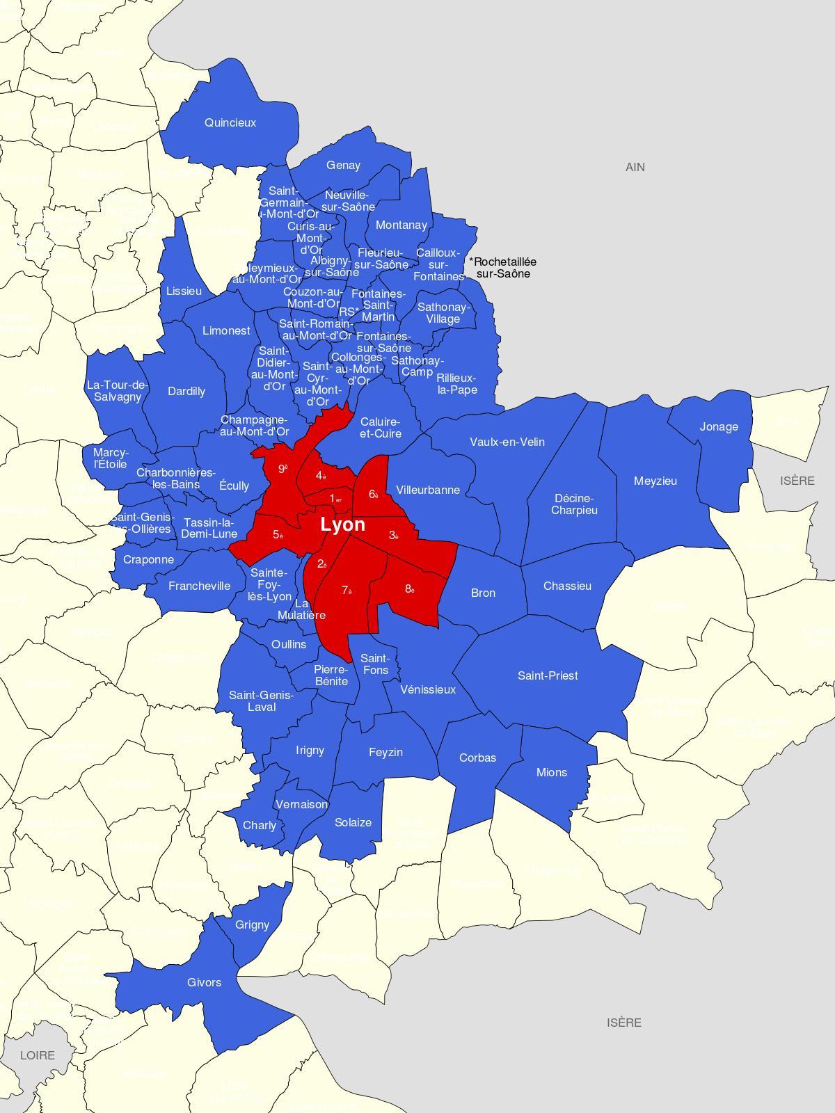 карта Ліон передмісті 